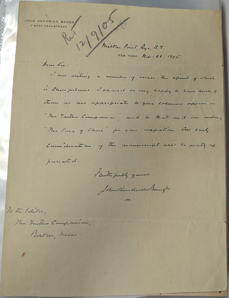 Item #340886 Handwritten Signed Letter. John Kendrick Bangs.