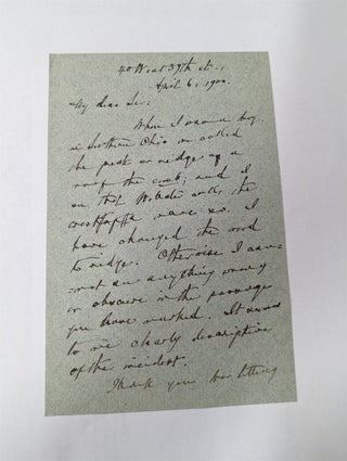 Item #340911 Handwritten Signed Letter. W. D. Howells, William Dean