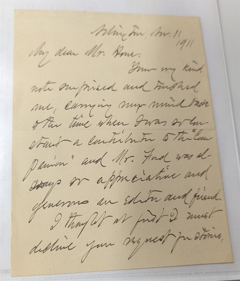 Item #340918 Handwritten Signed Letter. John Townsend Trowbridge.