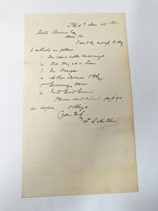 Item #341024 Handwritten Signed Note. T. S. Arthur, Timothy Shay