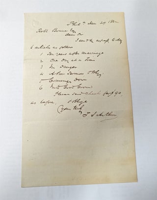Handwritten Signed Note. T. S. Arthur, Timothy Shay.