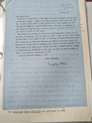 Item #341028 Typed Signed Letter. Kingsley Amis