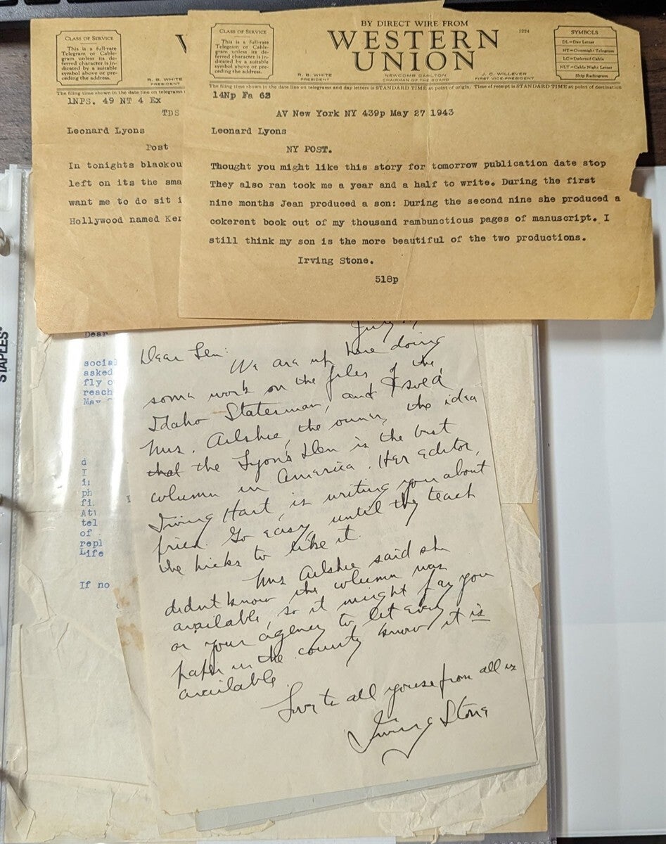 Signned Letters One Handwritten Signed Letter And Six Typed Signed Letters | Irving Stone