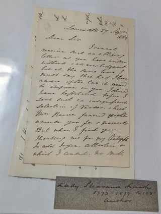 Item #344125 Handwritten Signed Letter [and] Handwritten Poem. Pleasance Smith, Lady