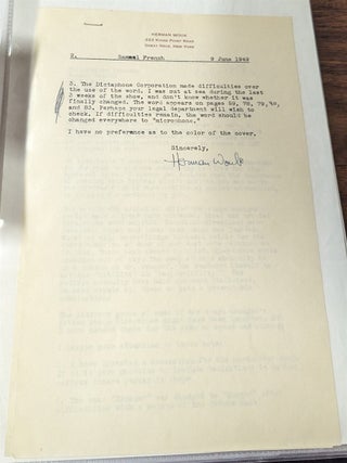 Item #347405 Three Typed Signed Letters To Representatives Of Samuel French Inc. Herman Wouk