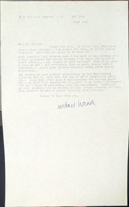Item #356750 Michael Horovitz Two Items - Typed Signed Letter And Handwritten Poem. Michael Horovitz