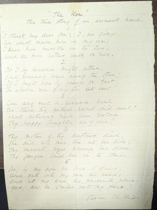 Item #356754 Stephen Phillips Handwritten Signed Poem The Blow. Stephen Phillips