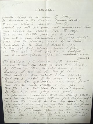 Item #356755 Stephen Phillips Handwritten Signed Poem Semele. Stephen Phillips