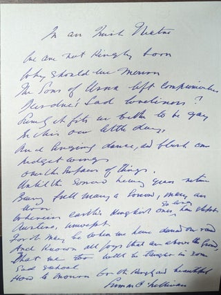 Item #356756 Seumas O'sullivan Handwritten Signed Poem "In An Irish Theatre" Seumas O'Sullivan,...